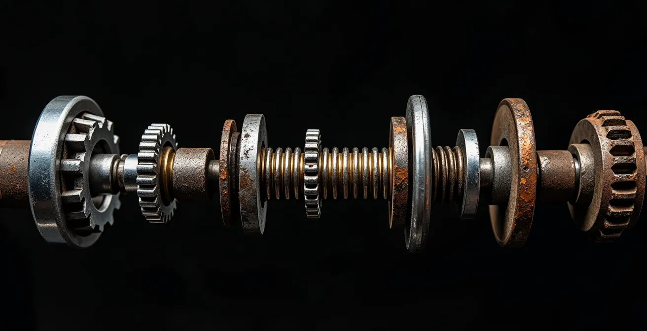 Abstract visualization showing declining efficiency curve of aging appliance over time