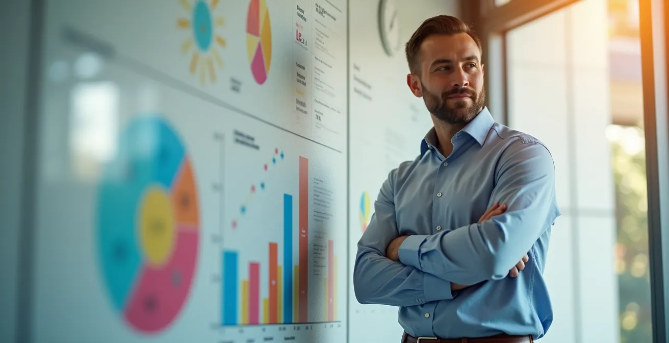 Business owner presenting sustainability metrics and journey transparently