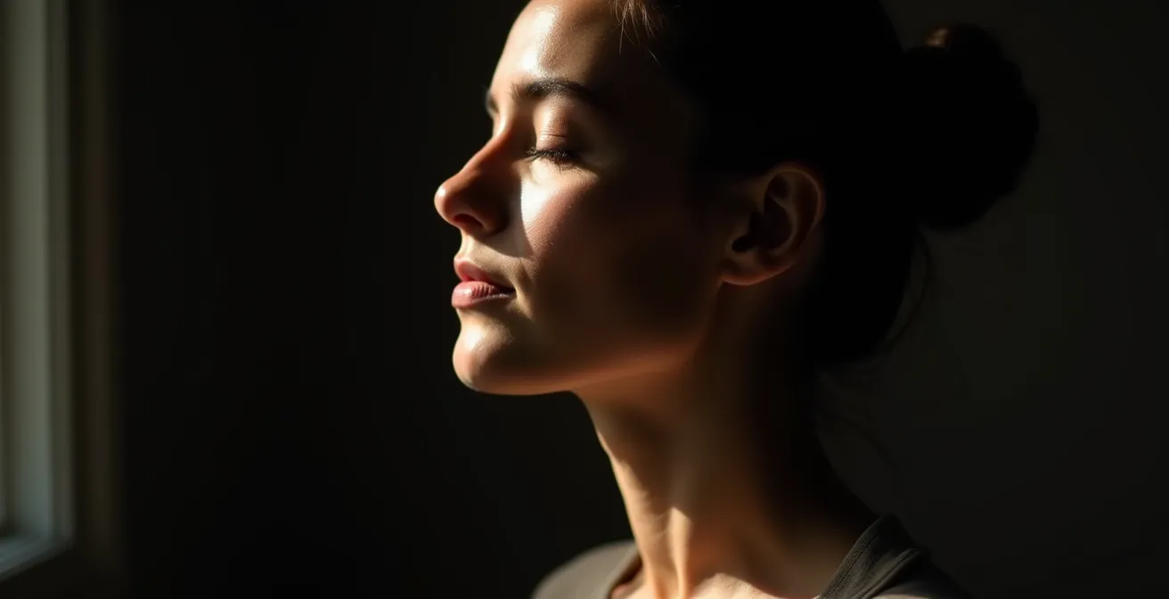 Human profile in peaceful meditation pose with glowing neural pathways suggesting brain rewiring