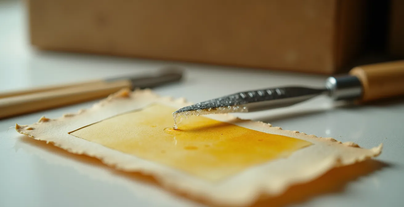 Macro view of vintage photograph texture showing chemical damage