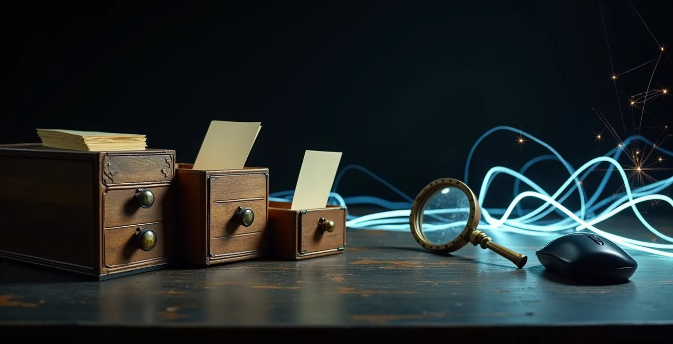 Abstract visualization of digital information timeline and search patterns