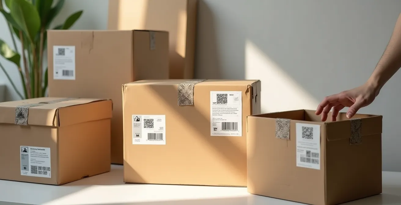 Archival storage box with QR code alongside tablet showing digital collection