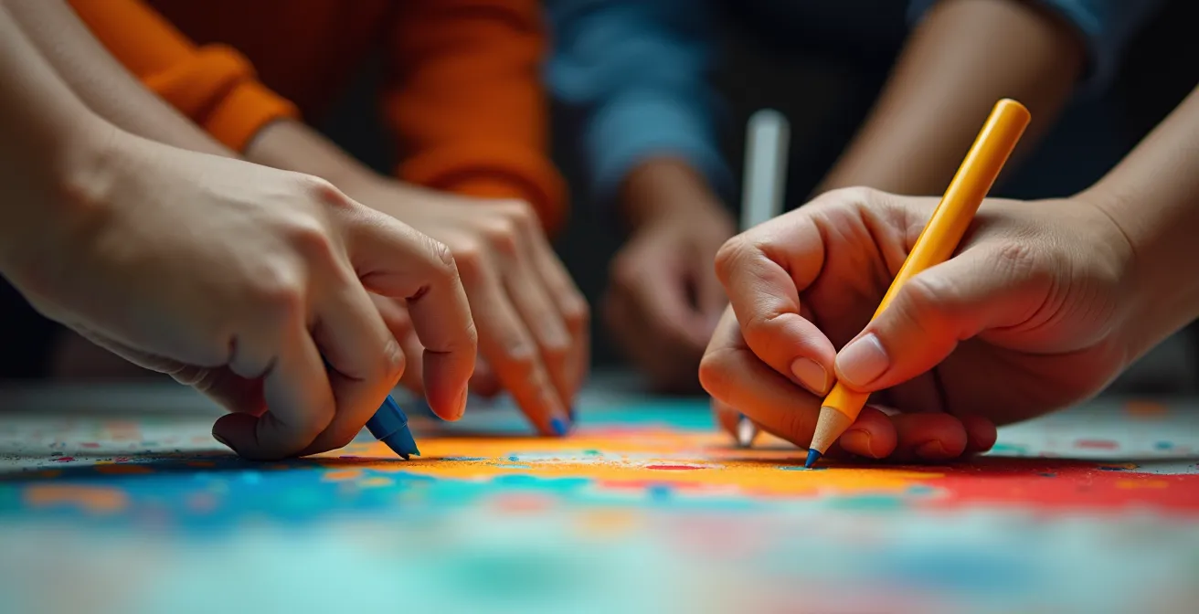 Macro shot of diverse hands collaborating on strategy