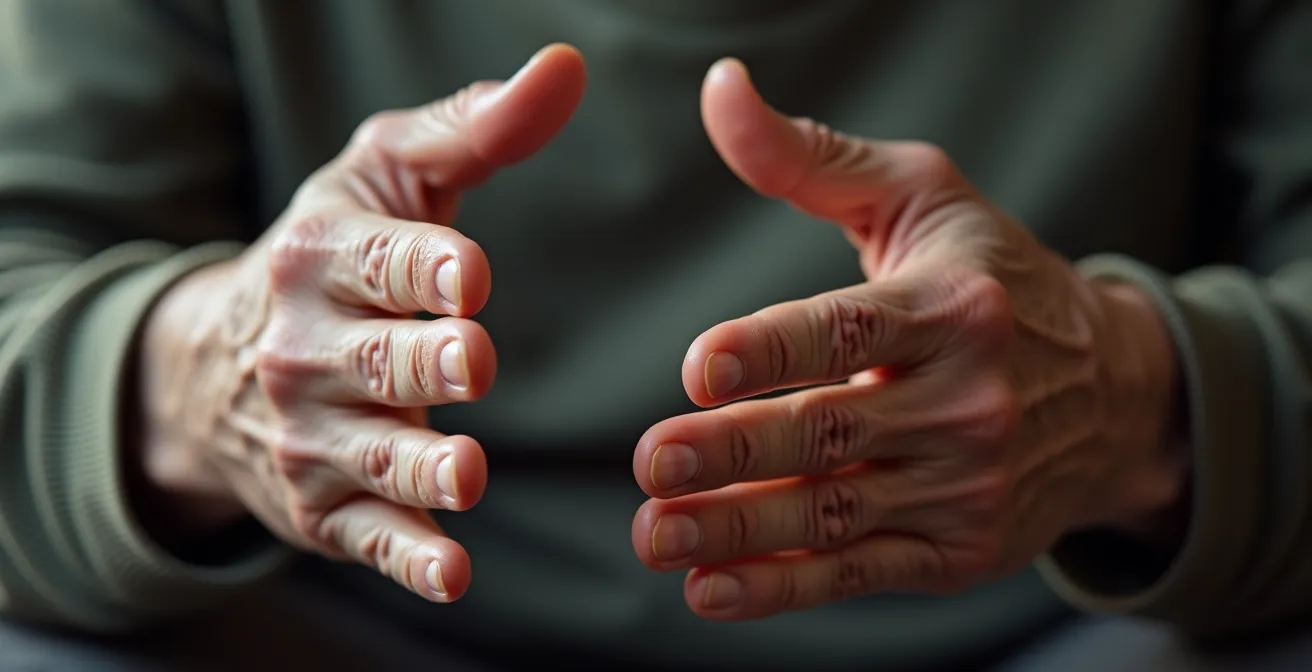 Close-up of senior's hands making natural gestures while speaking
