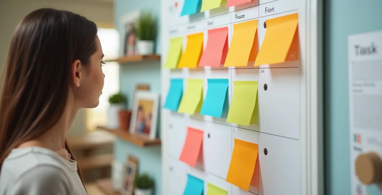 Organized family task board with categorized responsibilities