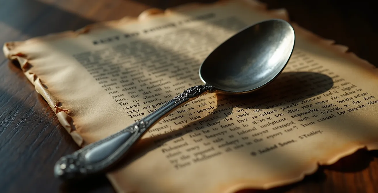 Vintage spoon with maker's mark alongside old census document
