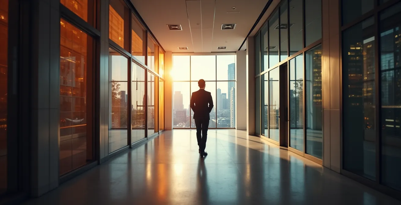 Professional at career crossroads with two mentoring paths visualized