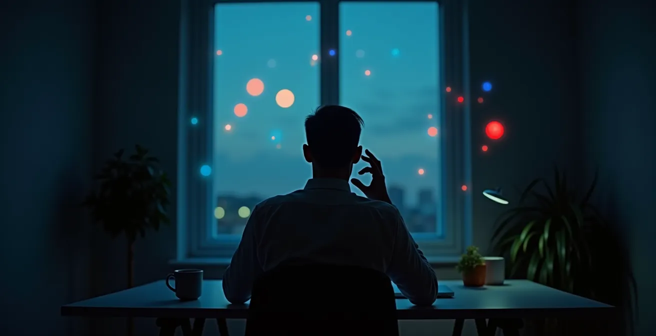 Abstract representation of digital overwhelm in remote work