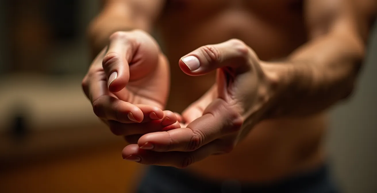 Professional practicing pre-presentation physical warm-up