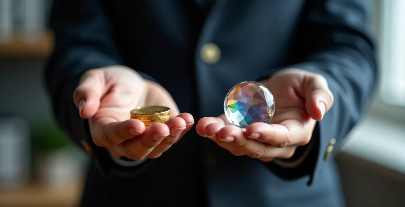 Visual metaphor showing the balance between risk and reward in compensation choices